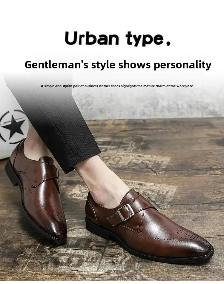 Large Size 48 Men's Leather Shoes with Buckle Block Carving Slip-On Square Head Board Shoes Trendy Adult Footwear