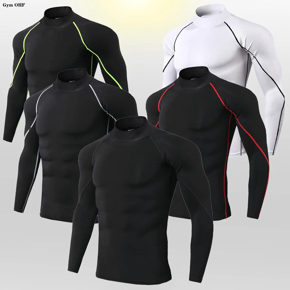 Camisetas deportivas de cuello alto para hombre, nuevas, de secado rápido, para gimnasio, fitness, running, compresión, informales, para exteriores, con protección solar 