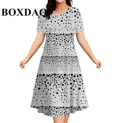 9XL Plus Size Short Sleeve Dresses For Women 2026 Fashion Summer Dot 3D Print Round Neck Dress Female Casual Oversized Clothing