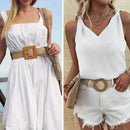 Summer Fashion Women Straw Belt Casual Bohemian Wide Summer Braided Waistbelt  Buckle Elastic Female Straw Waist Belt