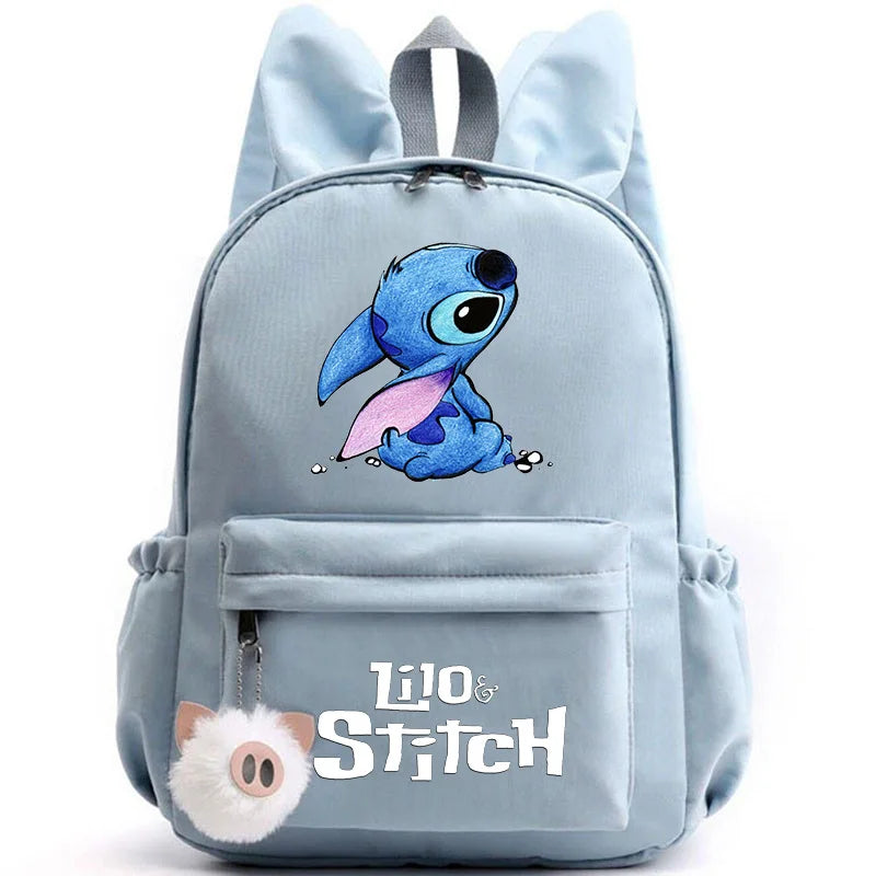 Mochila Disney Lilo Stitch para niñas, niños y adolescentes, informal, escolar, de viaje, con orejas de conejo