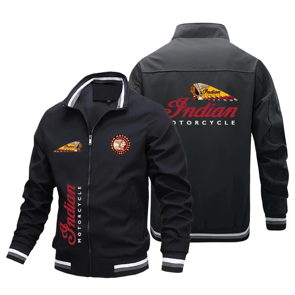 Printed leisure long sleeve collar loose jacket 2024 men's motorcycle suit outdoor sports racing fashion spring and autumn new.