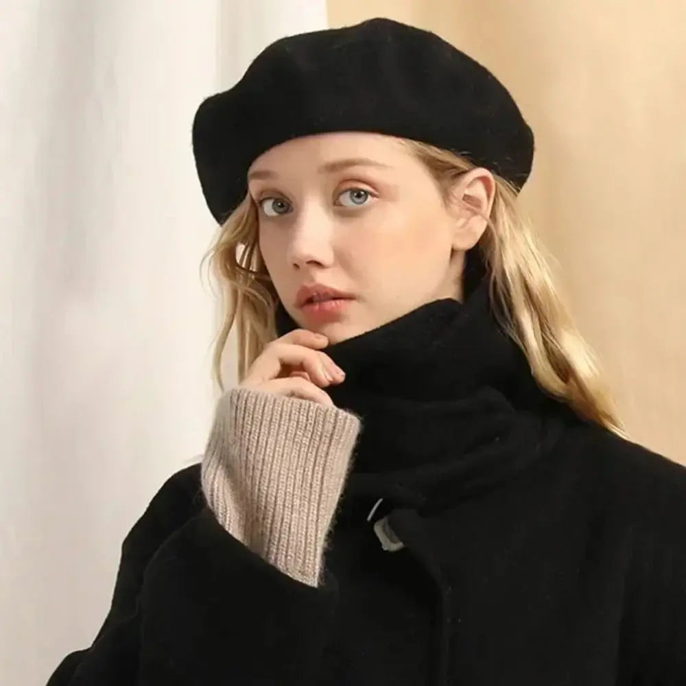 Fashion Warm Winter Wool Berets Hat Retro Solid Color French Artist Hat All Matched Elegant Plain Cap Lady