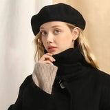 Fashion Warm Winter Wool Berets Hat Retro Solid Color French Artist Hat All Matched Elegant Plain Cap Lady