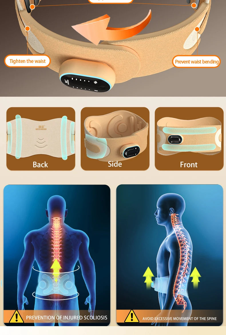 Cinturón de soporte lumbar ajustable para salud y bienestar, con percusión muscular, transpirable y protección lumbar, masajeador adelgazante con calor.