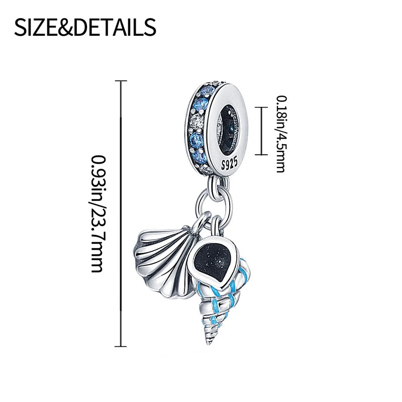 Ocean Series - Original Genuine 925 Sterling Silver Turtle Crab Mermaid Charm Beads Suitable for 3mm Bracelet DIY Making Pendant