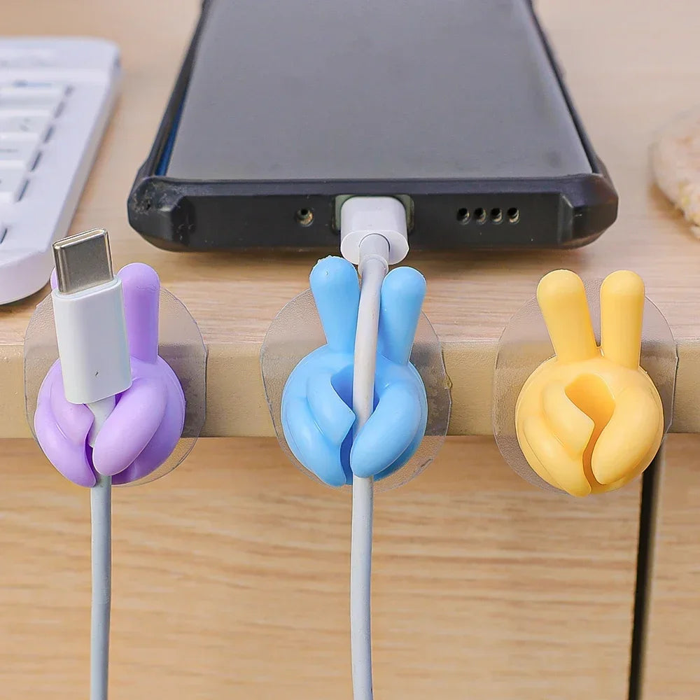 Finger Shape Cable Clips Holder Cute Charging Cord Management Home Office Car Desk Tidy Self-Adhesive Cable Winder Organizer
