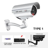 Câmera de segurança impermeável manequim, falso sistema de vigilância CCTV, vermelho piscando luzes LED, sem fiação necessária, interior e exterior, 1PC