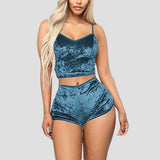 Women's Velvet Sleeveless V-neck Underwear Polyester Set Camisole+Shorts Pajamas Set Comfortable Home Clothes Top Pants