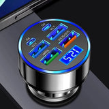 300W PD Car Charger 6 Ports Fast Charging QC3.0 USB C Car Phone Charger Type C Adapter Dual PD Super Fast with Digital Display
