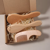 3-4 pcs baby comb brush set newborn gift set Natural Wool beech  baby crochet bunny rattle baby shower gift