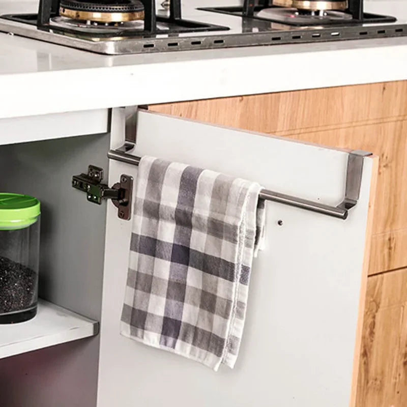 Toalleros de 2 tamaños sobre la puerta del armario de cocina, toallero, soporte colgante para barra, estante de baño, organizador para el hogar, gancho de pared largo