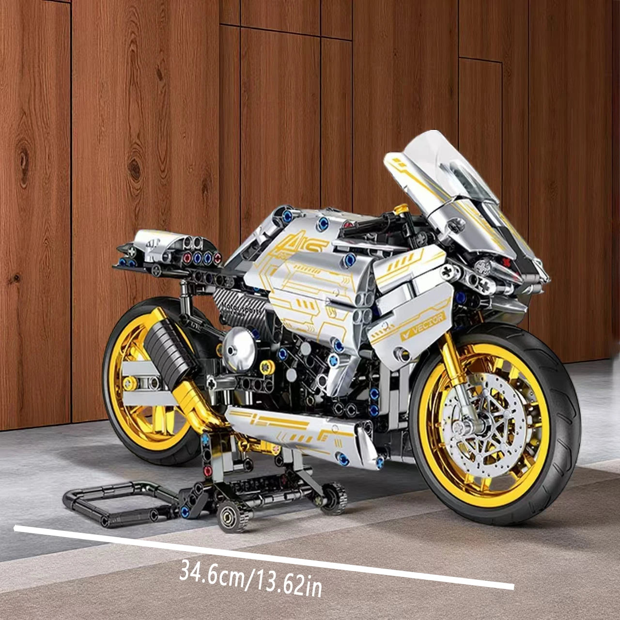 2431 Pieces of White Gold Motorcycle Building Blocks, Easy to Assemble for Ages 14 and Up, Perfect Gift for Birthdays, Christmas, Halloween and New Year Parties