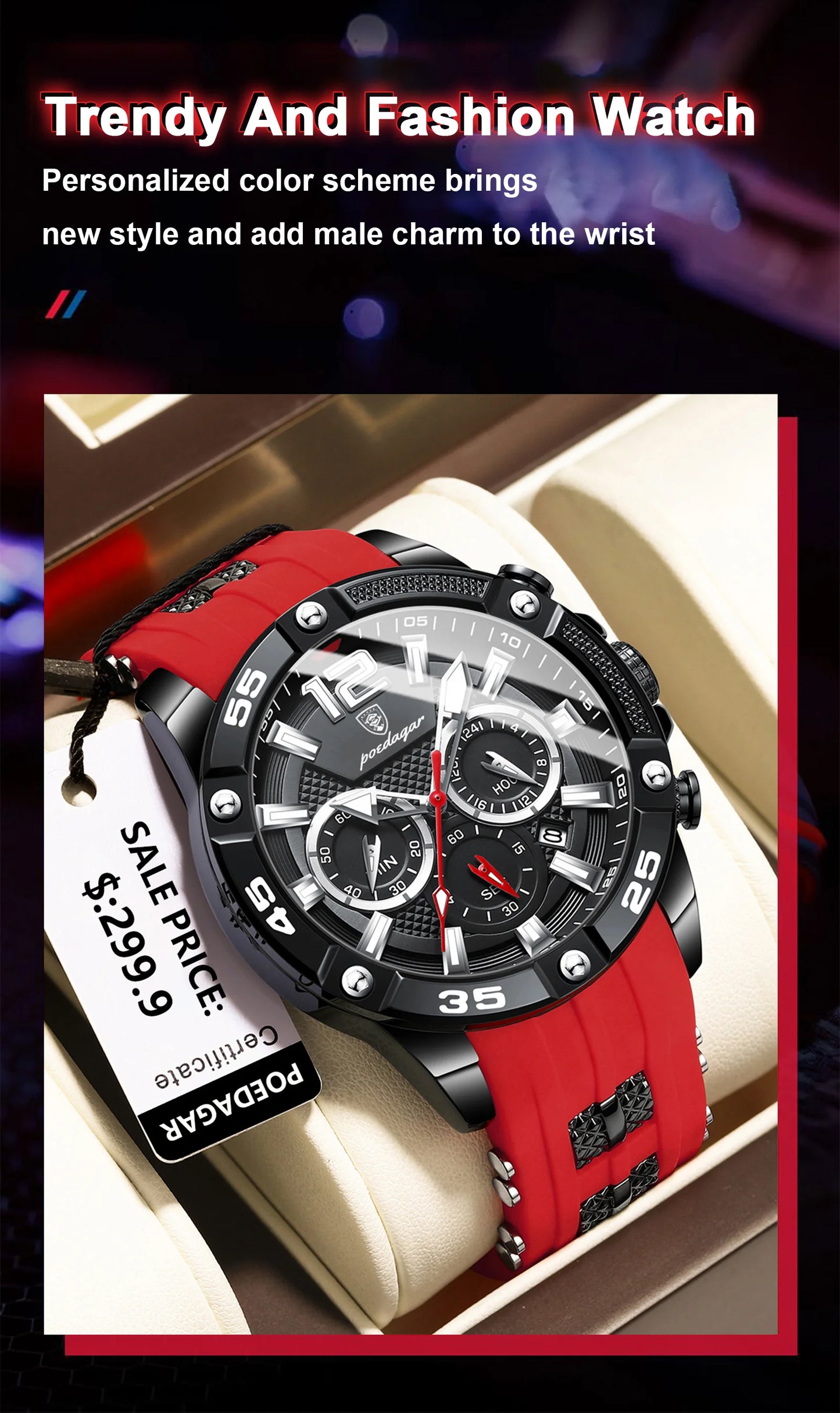 POEDAGAR Luxury Casual Men Watch Waterproof Luminous Chronograph Date Man Wristwatch High Quality Military Quartz Men's Watches