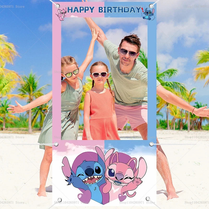 Disney Lilo And Stitch Photo Booth Frame Props Children's 1st Birthday Party Shooting Background Props Baby Party Decoration