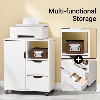 SoBuy FBT105-W printer table with 2 drawers and 1 door files wardrobe roll container office cart side trolley office container White