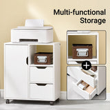 SoBuy FBT105-W printer table with 2 drawers and 1 door files wardrobe roll container office cart side trolley office container White