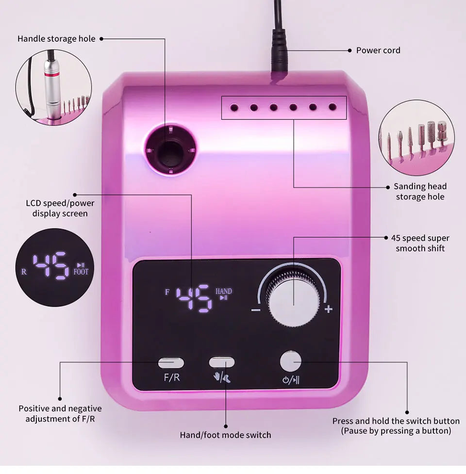45000RPM Nail Drill Machine Cutters Professional Electric Nails Sander File for Gel Nails Polishing Remove Home Manicure Salon