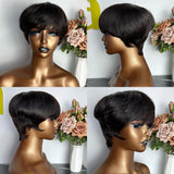 Short Pixie Cut Human Hair Wig for Black Women, Machine-Made Wigs with Bangs, Short Human Hair Wigs