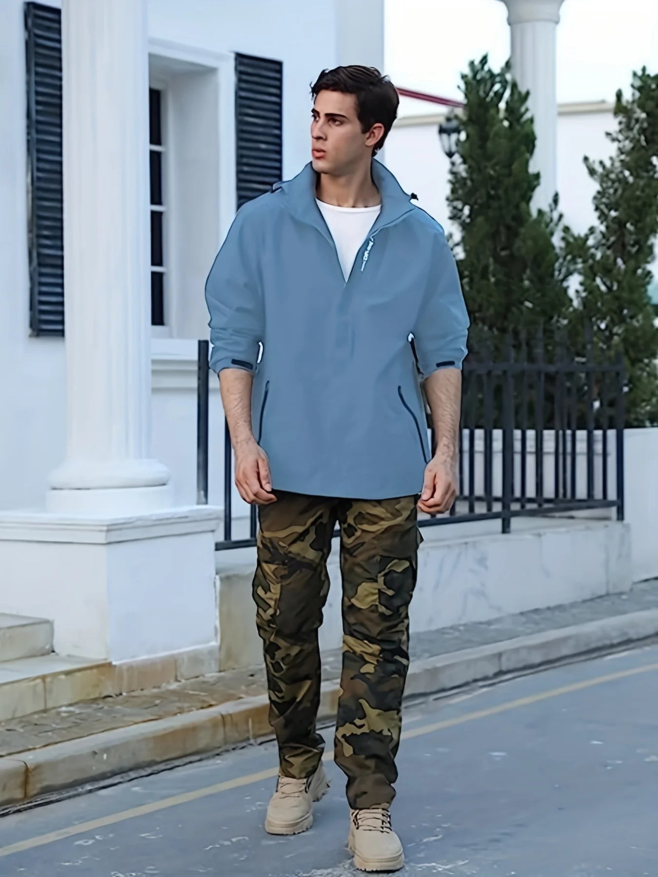 Men's Lightweight Waterproof Rain Jacket, Hooded Shell Outdoor Raincoat Hiking Windbreaker Jacket Coat