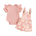 Pudcoco Infant Baby Girls Shorts Set, Short Sleeve Romper with Flower Print Suspender Shorts Summer Outfit 0-18M