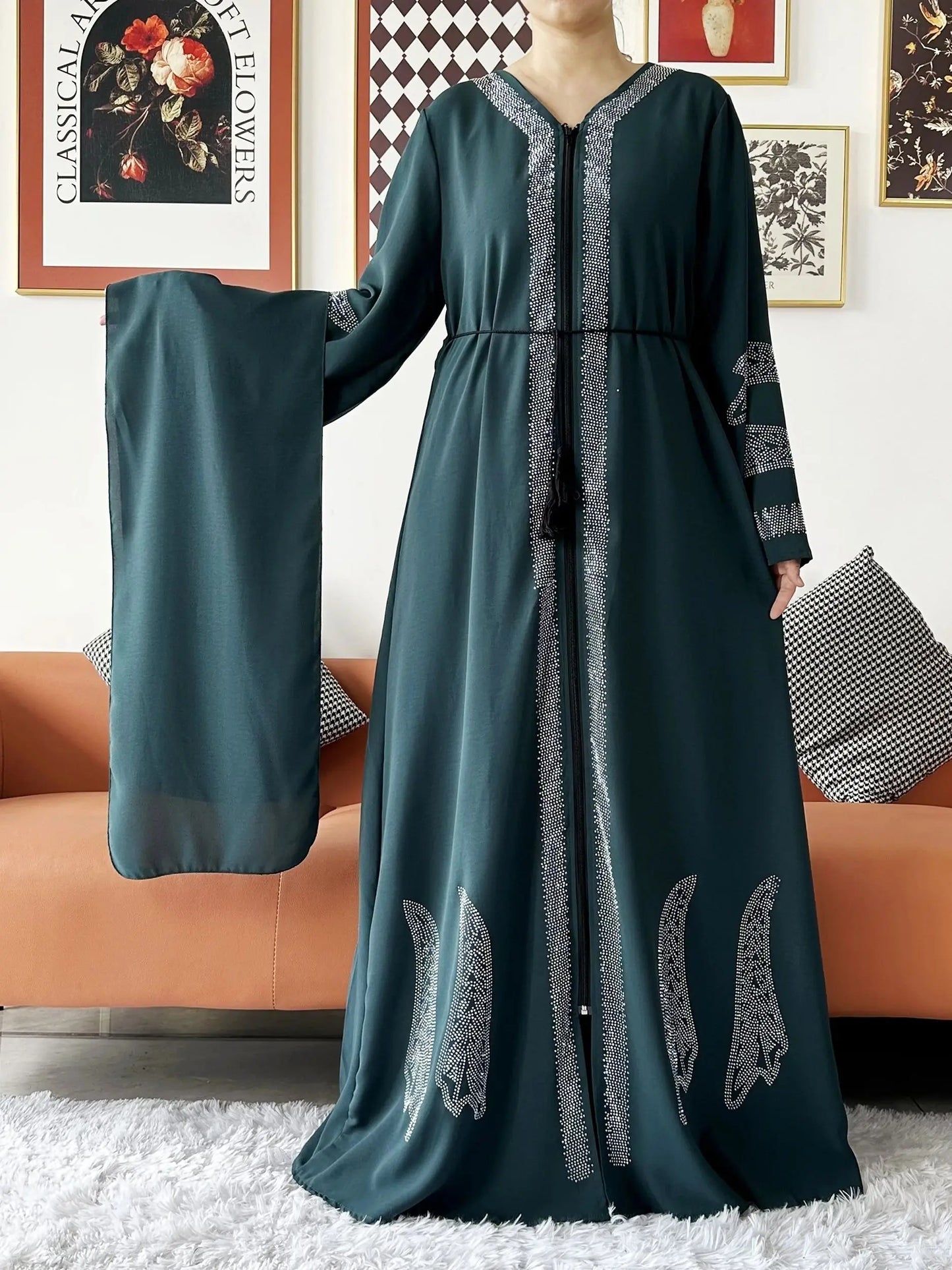 Vestido elegante de gasa para mujer, abaya abierta con cremallera, ropa musulmana, cárdigan islámico, abaya, nuevo