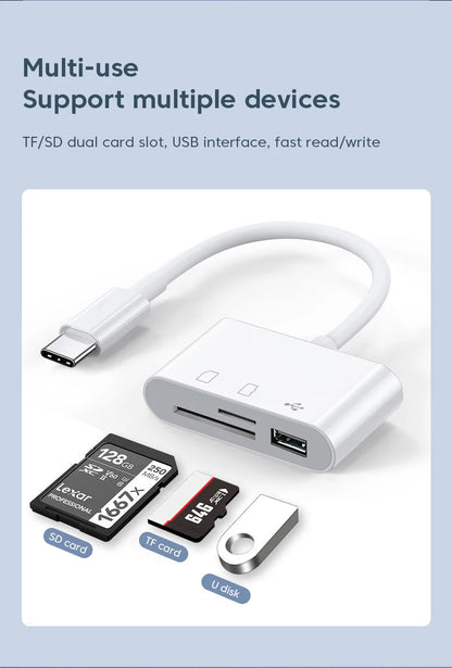 3-in-1 Card Reader Adapter Type C To SD TF Memory Card Reader USB Type C OTG Converter For Huawei Samsung Xiomi Phone Tablet