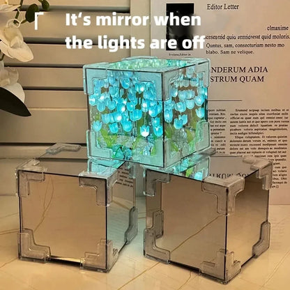 2025 DIY Tulip Sea Rubik's Cube Mirror Night Light Car Decoration Materials Handmade Birthday Gifts for Friends and Colleagues