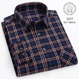 Men Fashion Long Sleeve Brushed Flannel Shirt Single Pocket Comfortable 100% Cotton Casual Slim Fit Button-down Plaid Shirts 8XL