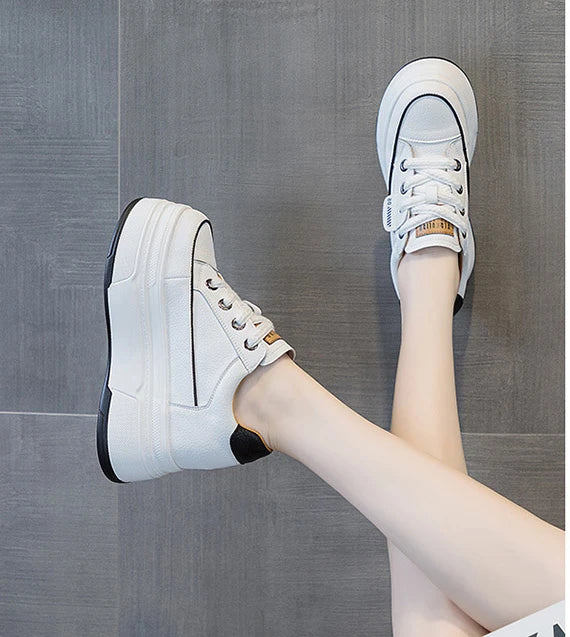 Fujin 9cm Cow Suede Genuine Leather Women Vulcanized Shoes Platform Wedge Skate Boarding High Brand Heels Casual Summer Shoes