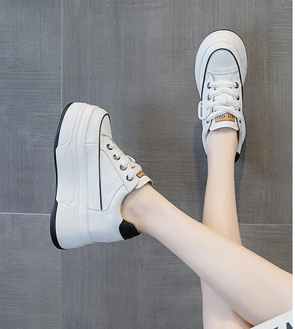 Fujin 9cm Cow Suede Genuine Leather Women Vulcanized Shoes Platform Wedge Skate Boarding High Brand Heels Casual Summer Shoes