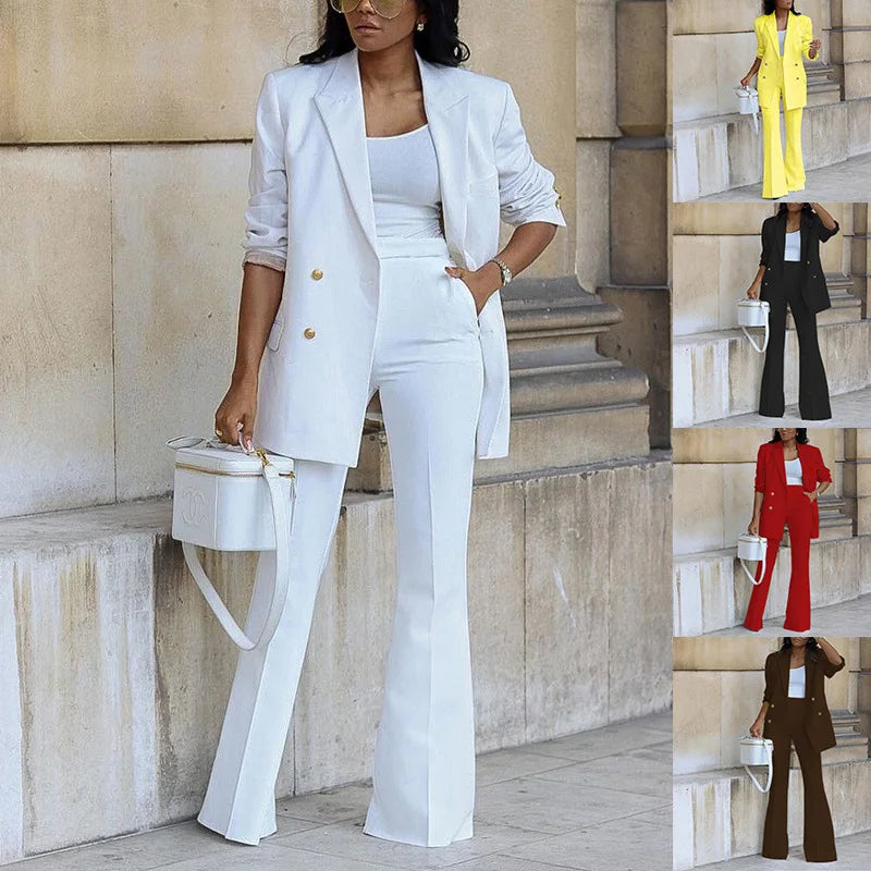 Ropa de mujer Otoño 2023 Nuevo traje casual de color sólido Traje de pantalón ancho Traje de dos piezas Conjunto de mujer 2 piezas verano