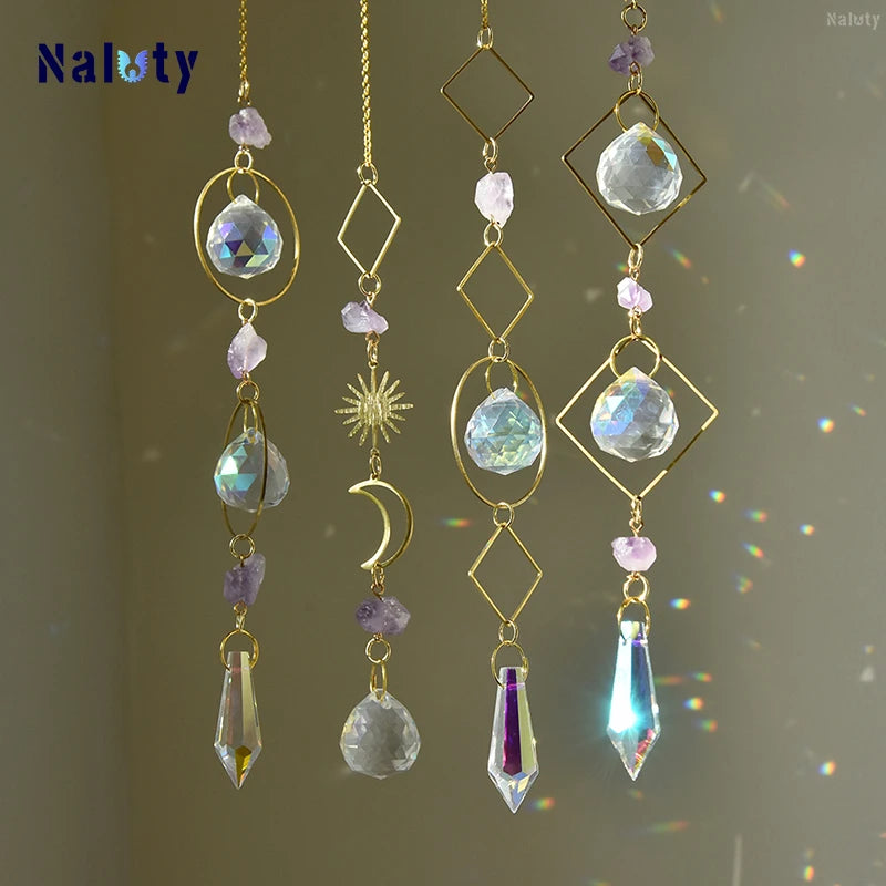 Colgante de cristal para jardín, atrapasol, campanillas de viento, prisma arcoíris, cadena de cristal para ventana, campana colgante, árbol de Navidad, decoración del hogar