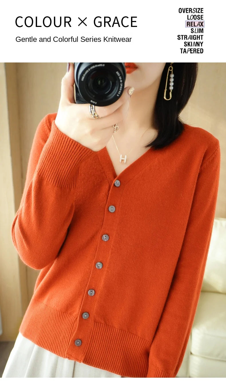 Cárdigan de punto de cachemira Andy de otoño, nuevo, con cuello en V, color liso, moderno, de alta calidad, cómodo, holgado e informal - GH021