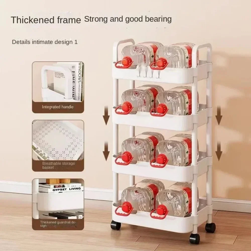 Estantería de múltiples capas para cocina, suelo, dormitorio, bebé, aperitivos, móvil, baño, almacenamiento en el baño.