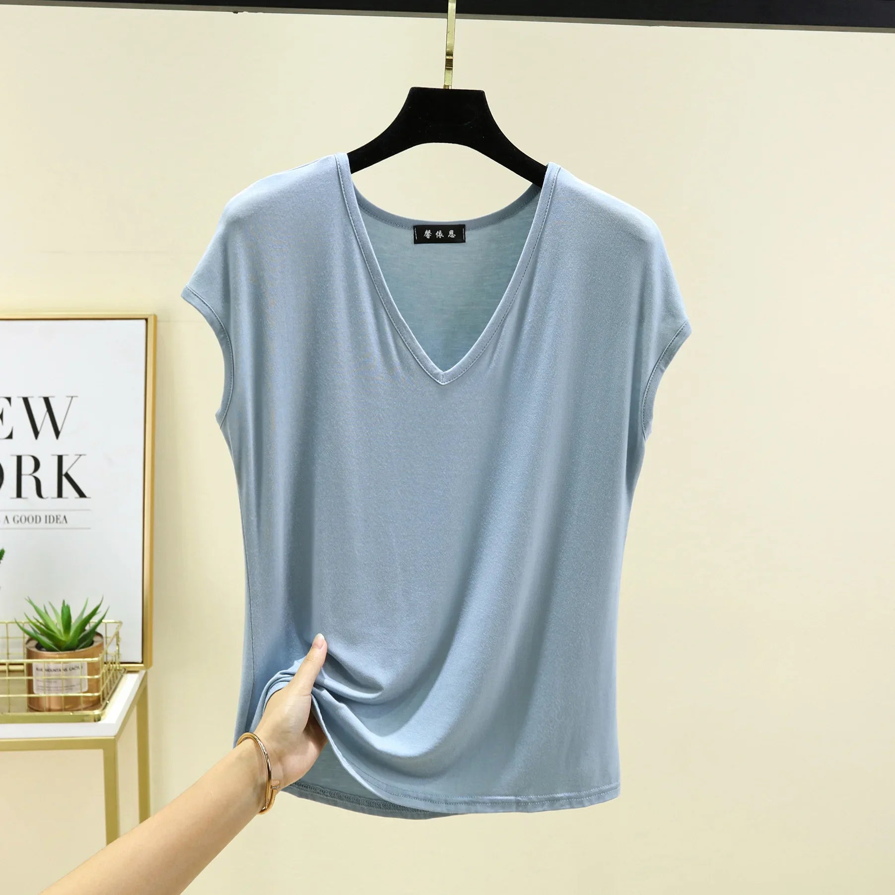 Modal V-Neck Tank Tops summer women's T-shirts sleeveless Plus size Thin Casual Loose Tee tops All match
