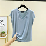 Modal V-Neck Tank Tops summer women's T-shirts sleeveless Plus size Thin Casual Loose Tee tops All match