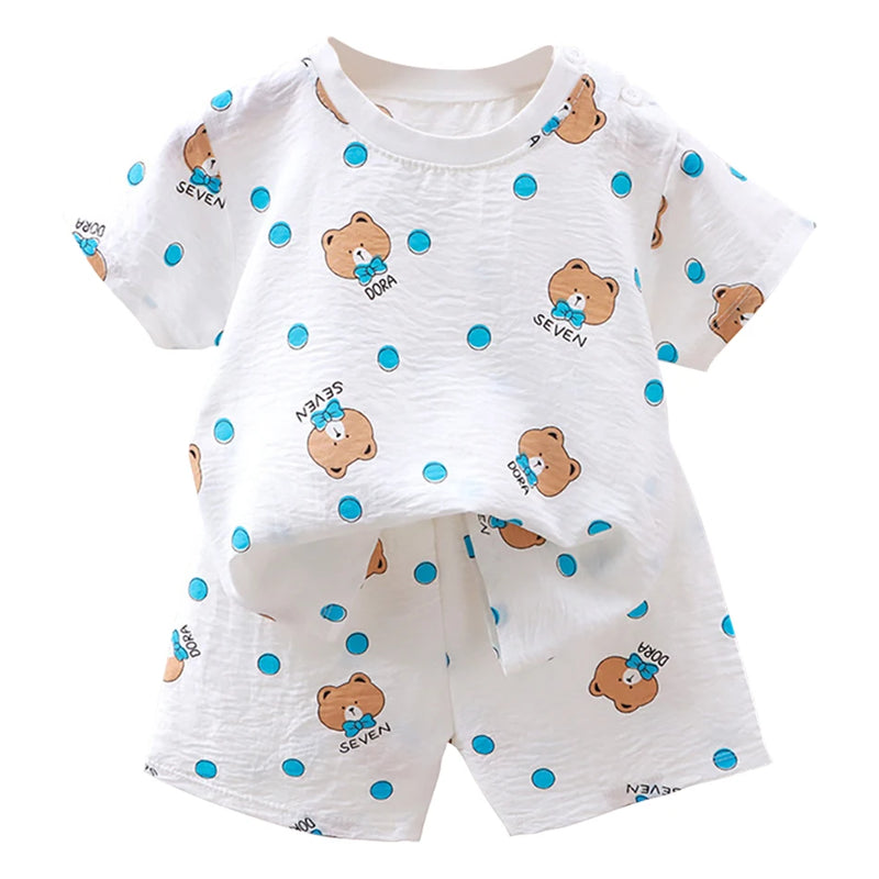 1-10 Years Soft Kids 2-Piece Set Breathable Short Sleeve Shorts for Playtime Toddler Outfit Clothes for Playground and School