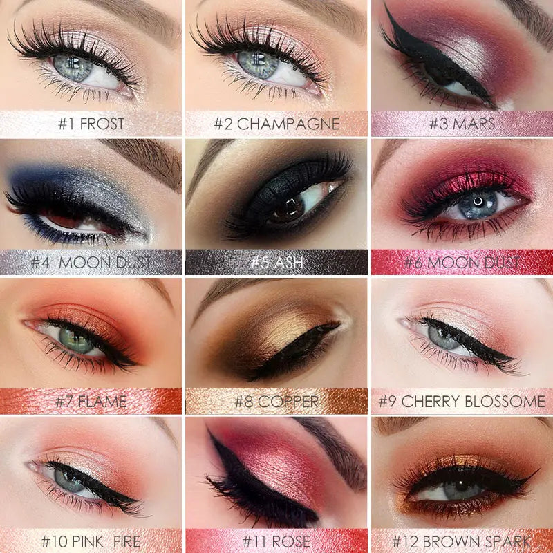 FOCALLURE Lápiz de sombra de ojos perlado de 24 colores, resistente al agua, con brillo, pigmento brillante, delineador en barra, herramientas de maquillaje