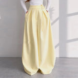 Solid Yellow Pant 2 Piece Set Women's Full Sleeves Buttons Waist-cinching Coats Wide-leg Trousers 2026 New Ladies Autumn Outfit