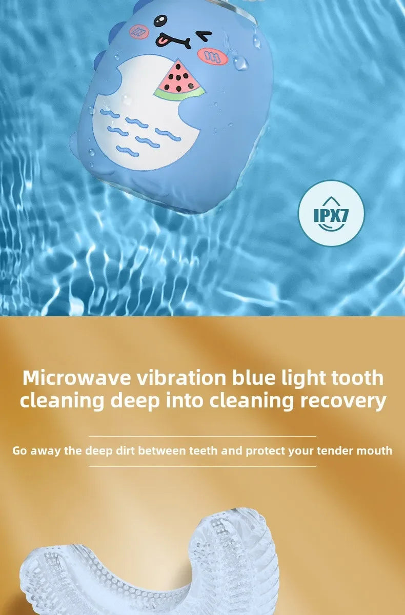 Children U-shaped Electric Toothbrush 360 Degrees Smart Cartoon Kids Silicone Toothbrush Automatic Rechargeable Sonic Toothbrush