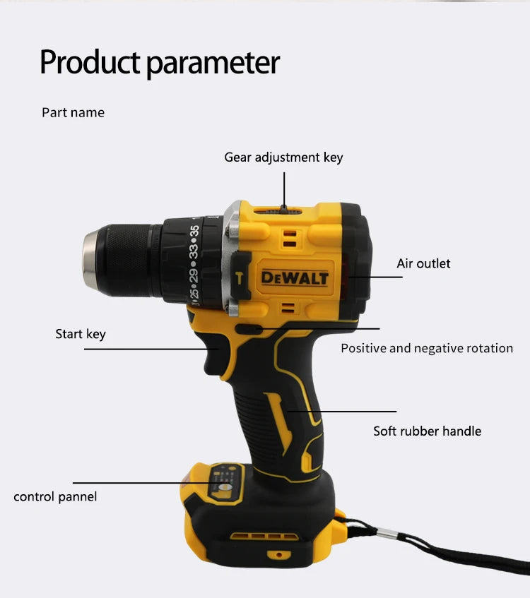 DeWalt DCD805 20V Brushless Cordless Impact Drill 1/2 Rechargeable  Variable Speed Power Supply Powerful Electric Tools