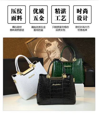 2023 New Luxury Crocodile Bag for Women Casual Tote High Qualtiy Patent Leather Shoulder Purses Elegant Dinner Noble Purse Black