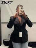 Elegant Black Women's Blazer Coat Slim Single Breasted Long Sleeve Lapel Female Coats 2025 Spring Fashion Simple Lady Outwear
