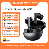 HAYLOU Flowbuds N55 Wireless Earbuds 54dB Adaptive ANC Bluetooth 6.0 LDAC Hi-Res Audio 6-Mic HD Call Earphones 40H Playback IPX5