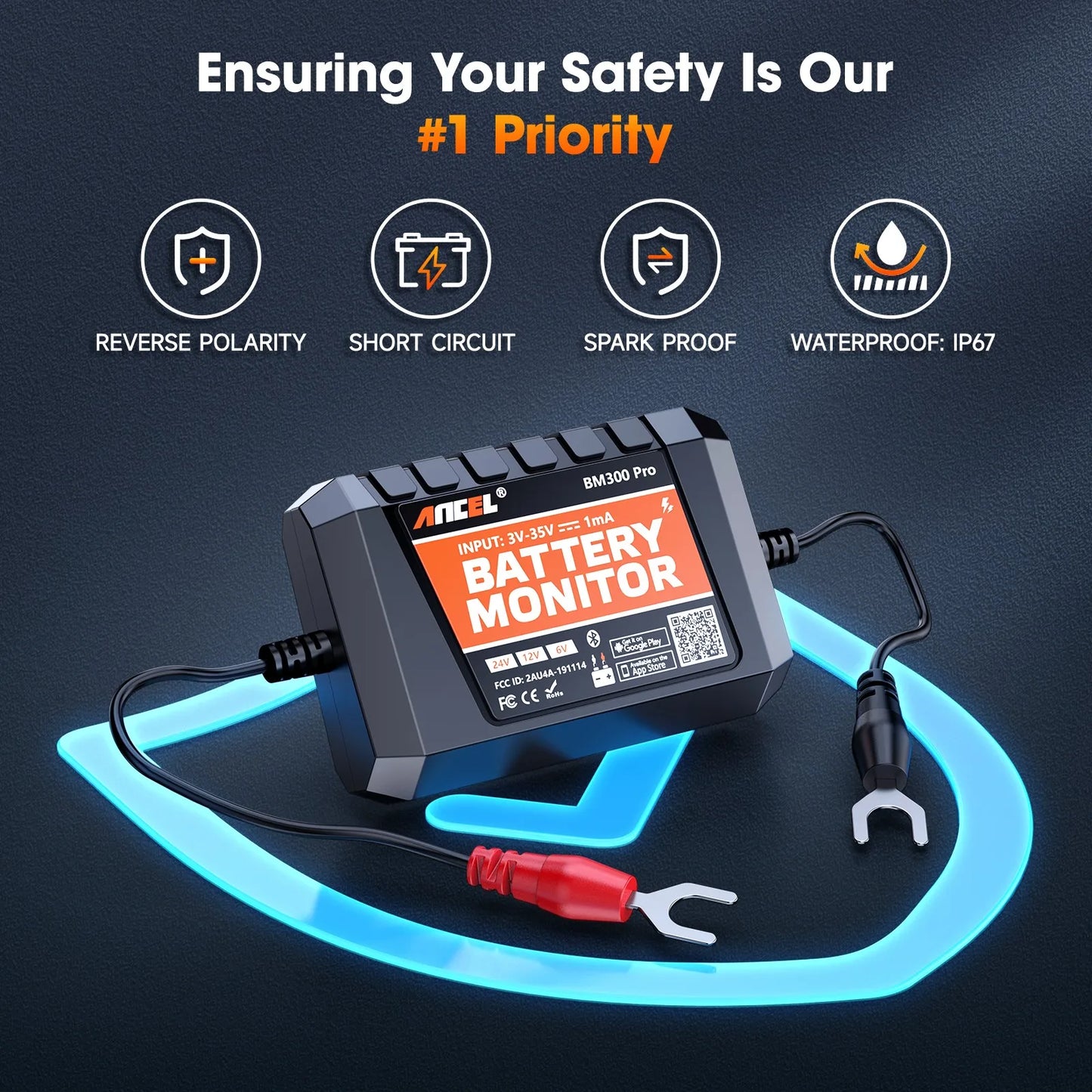 2024 New ANCEL BM300 Pro 6V/24V/12V Battery Tester Battery Monitor SOC Battery Health Analyzer Tool IOS Andoird