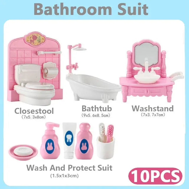 Kawaii Pink Miniature Dollhouse para Crianças, Acessório para Móveis, Brinquedos, Cozinha, Cozinhar Coisas para Menina, Presentes, 10 Itens por Lote, Bonitos, Venda Quente