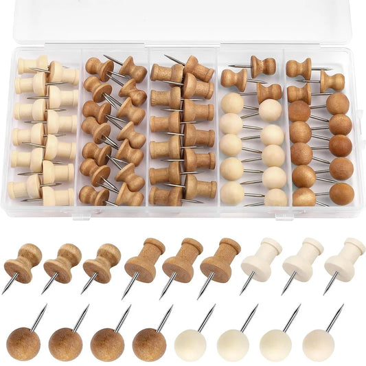 Zxiixz Push Pins, Thumb Tacks, Decorative Push Pins for Cork Board Wooden Thumb Tacks for Wall Hangings, Bulletin Boards