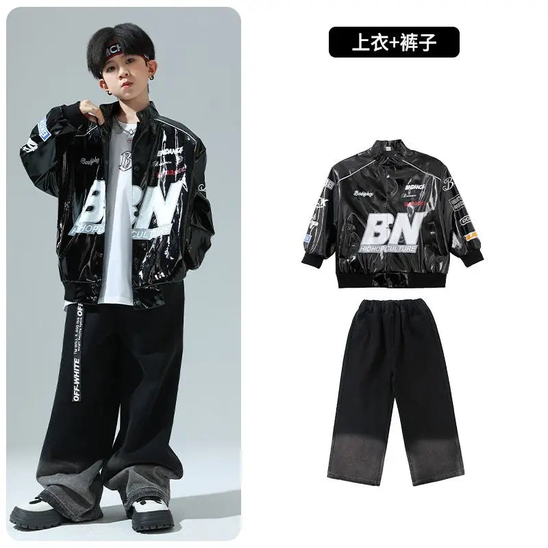 Boys Hip Hop Pullover Street Dance Cargo Pants Girls High Collar Sweatshirt Outfits Kids Jazz Sport Clothes Set Child Streetwear