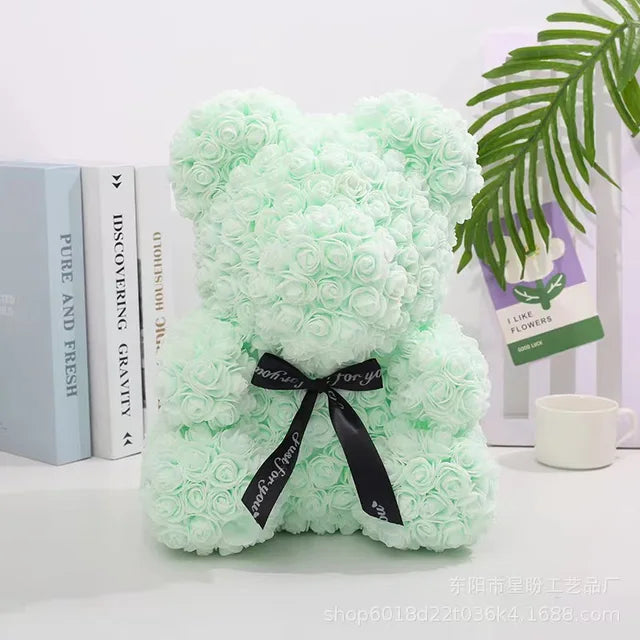 Rose Bear New Valentine's Day Gifts 25cm Flower Bears Artificial Floral Decorations Mother's Day Gift for Girlfriend Festival and 